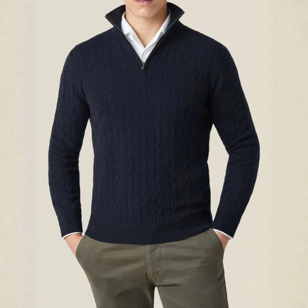 York Cable-Knit Quarter-Zip Sweater for Men Black