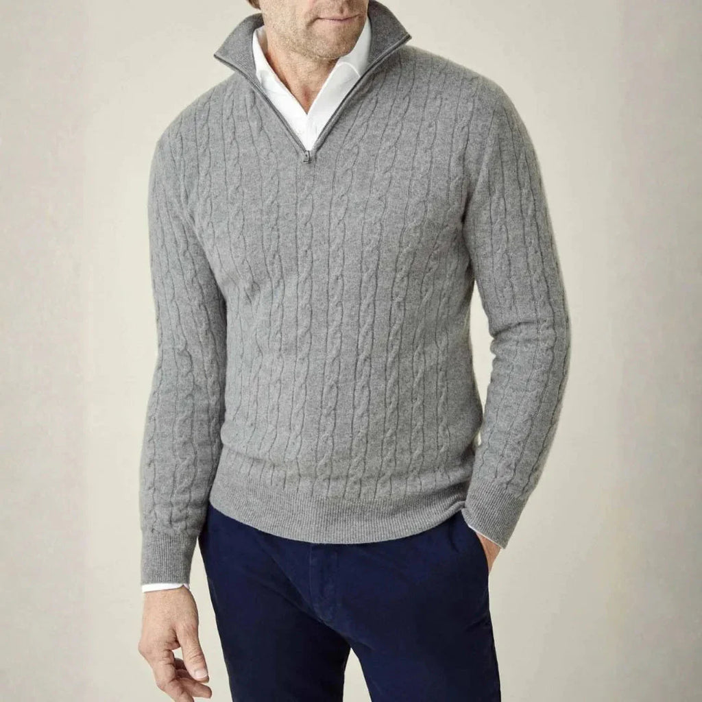 York Cable-Knit Quarter-Zip Sweater for Men Gray