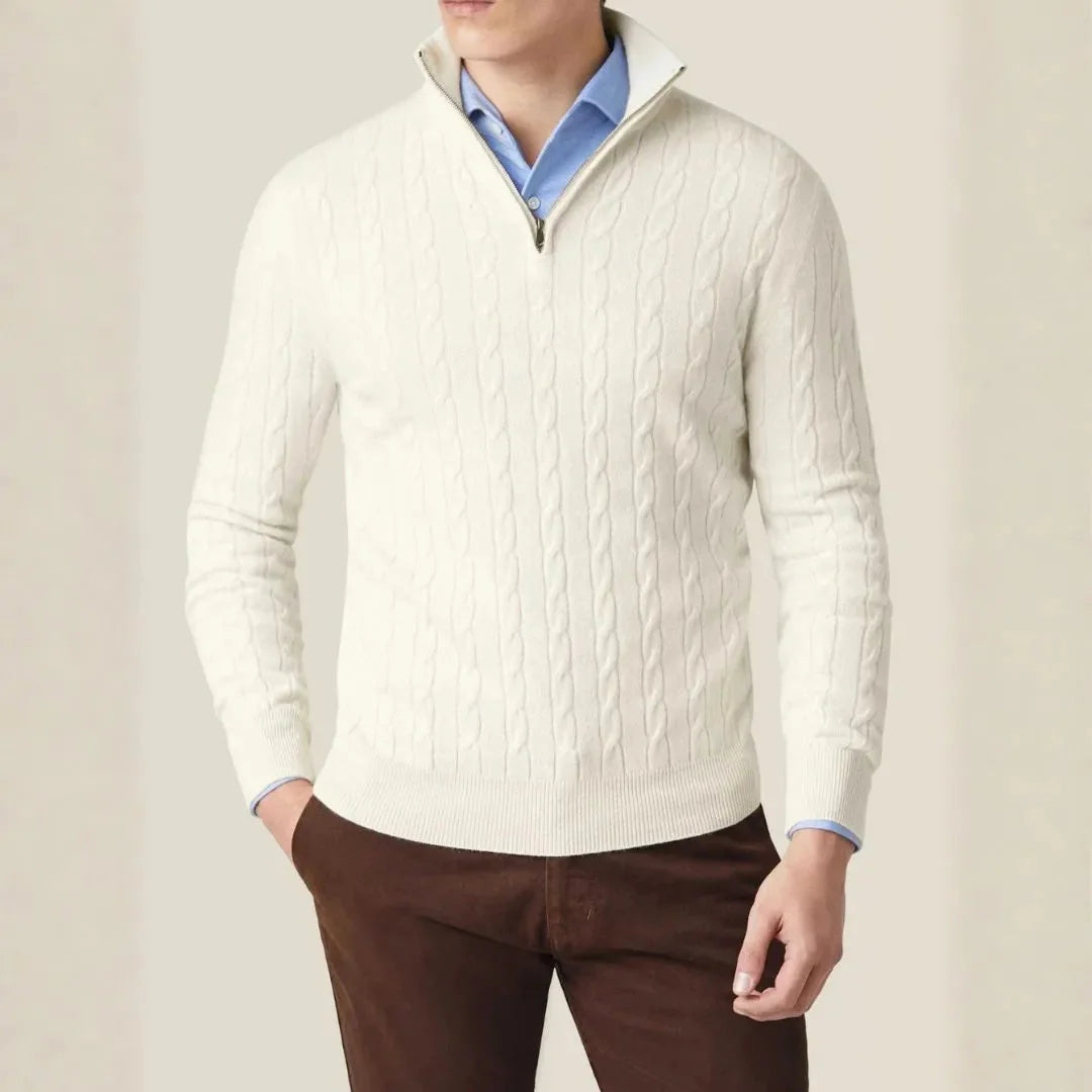 York Cable-Knit Quarter-Zip Sweater for Men White