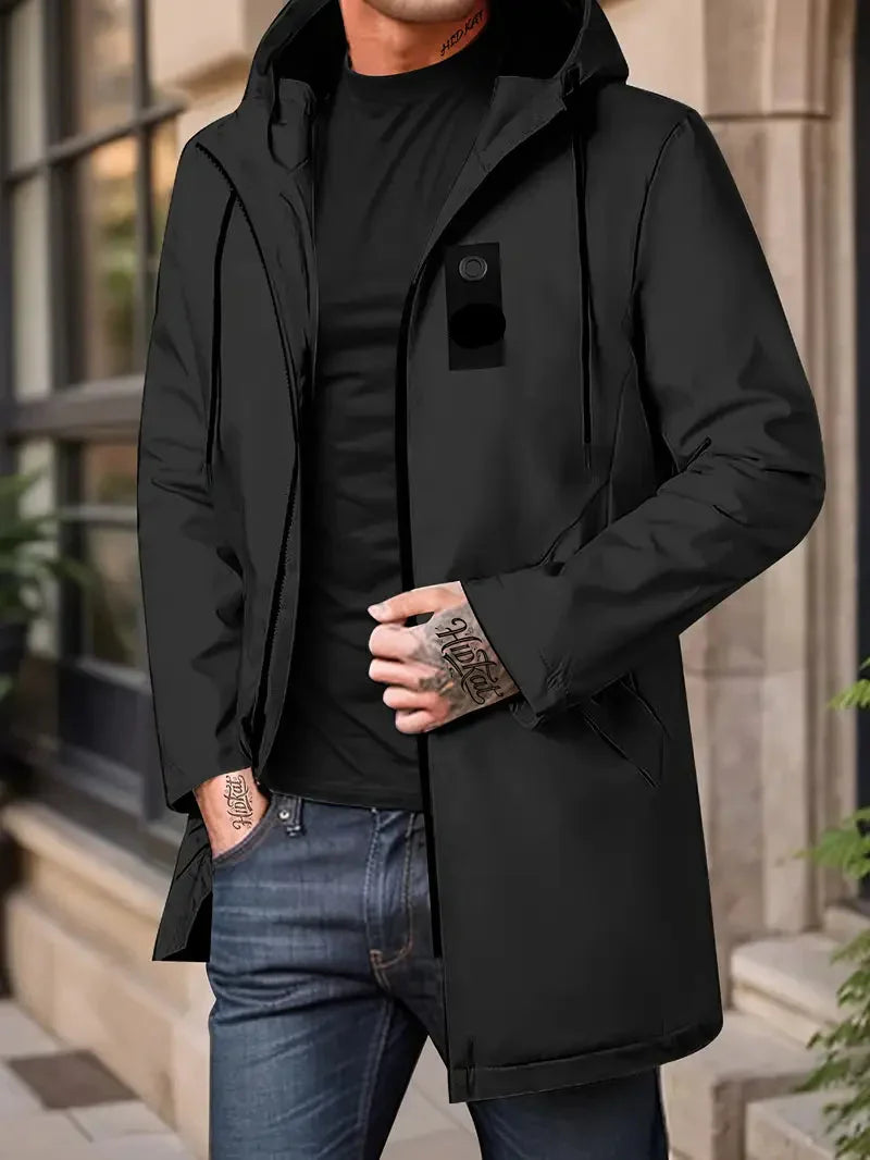 Zip-Up Hooded Windbreaker Jacket Black