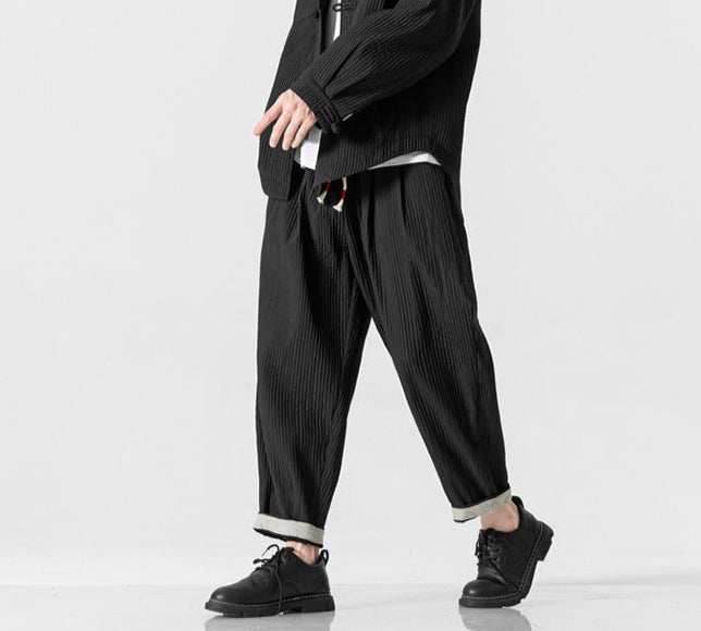 Men's Loose Fit Straight-Leg Casual Trousers Black