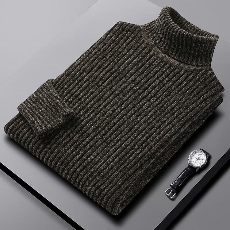 Men's Cozy Ribbed Turtleneck Sweater - Classic Fit Brown