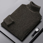 Men's Cozy Ribbed Turtleneck Sweater - Classic Fit Brown