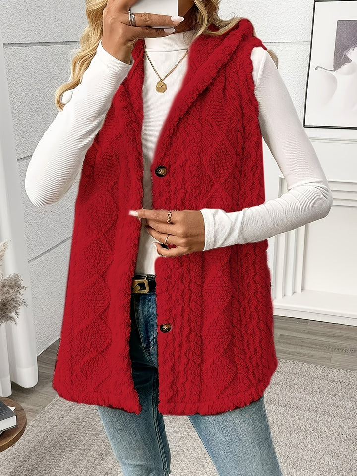 Gilet douillet sans manches à capuche pour femme