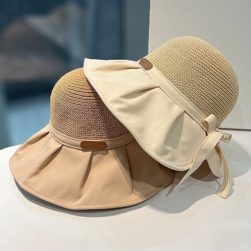 Summer Straw Bow Fisherman Hat with Large Brim for UV Protection