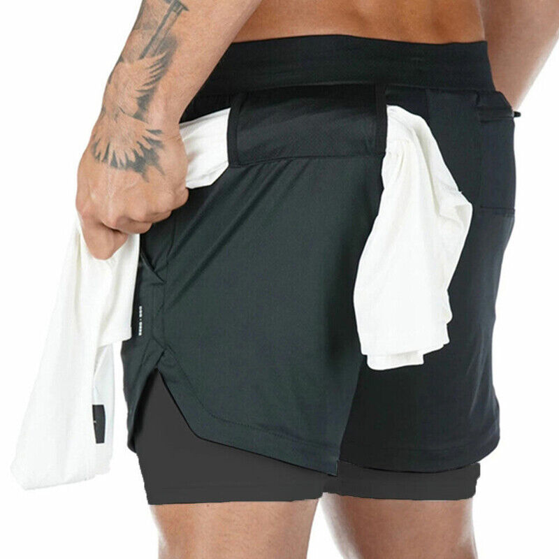 Mens Quick Dry 2 In 1 Running Shorts With Phone Pocket