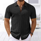 Effortless Knitted Polo Shirt With Subtle Wave Pattern Black