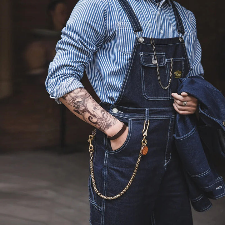 Men's Vintage-Inspired Indigo Denim Work Overalls
