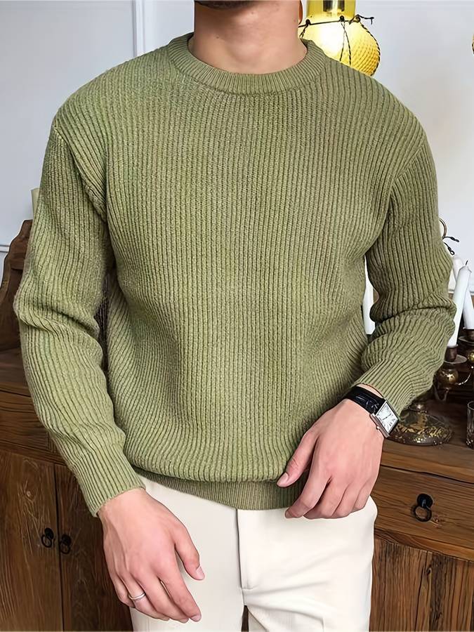 Men's Ribbed Long Sleeve Crew Neck Pullover Sweater