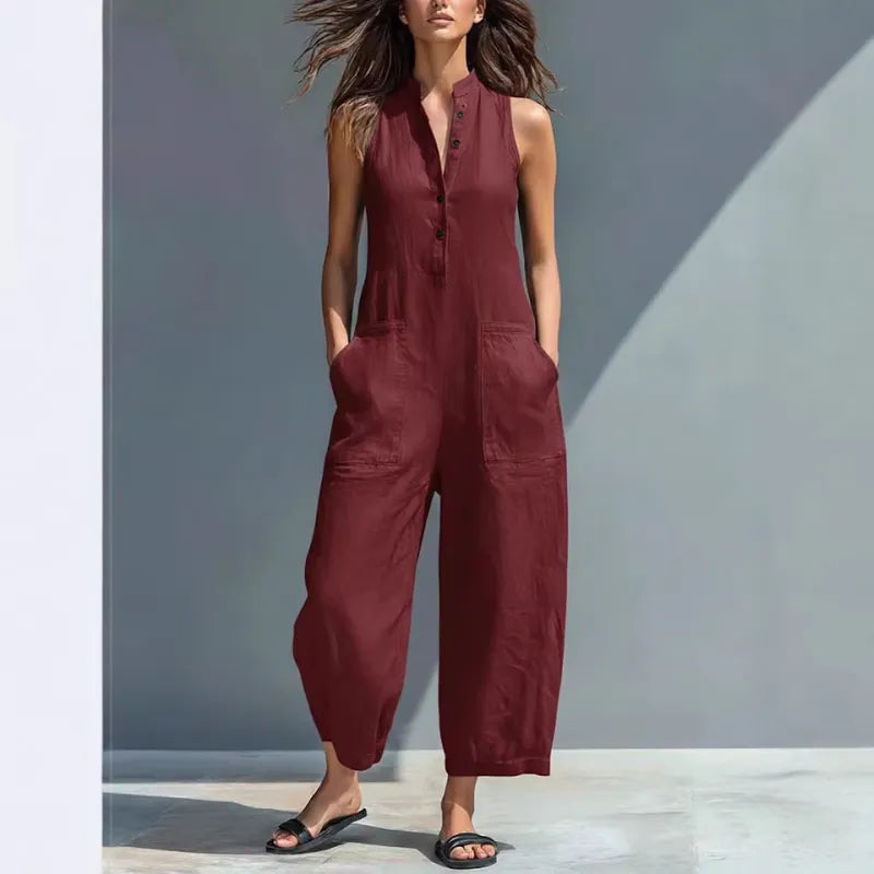 Katherine | Løs ærmeløs jumpsuit til kvinder med ståkrave