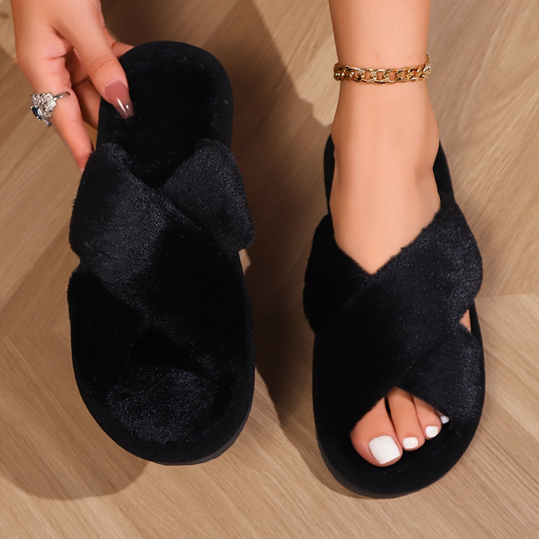 Women's Cozy Plush Open Toe Fuzzy Home Slippers-MODAUTLET