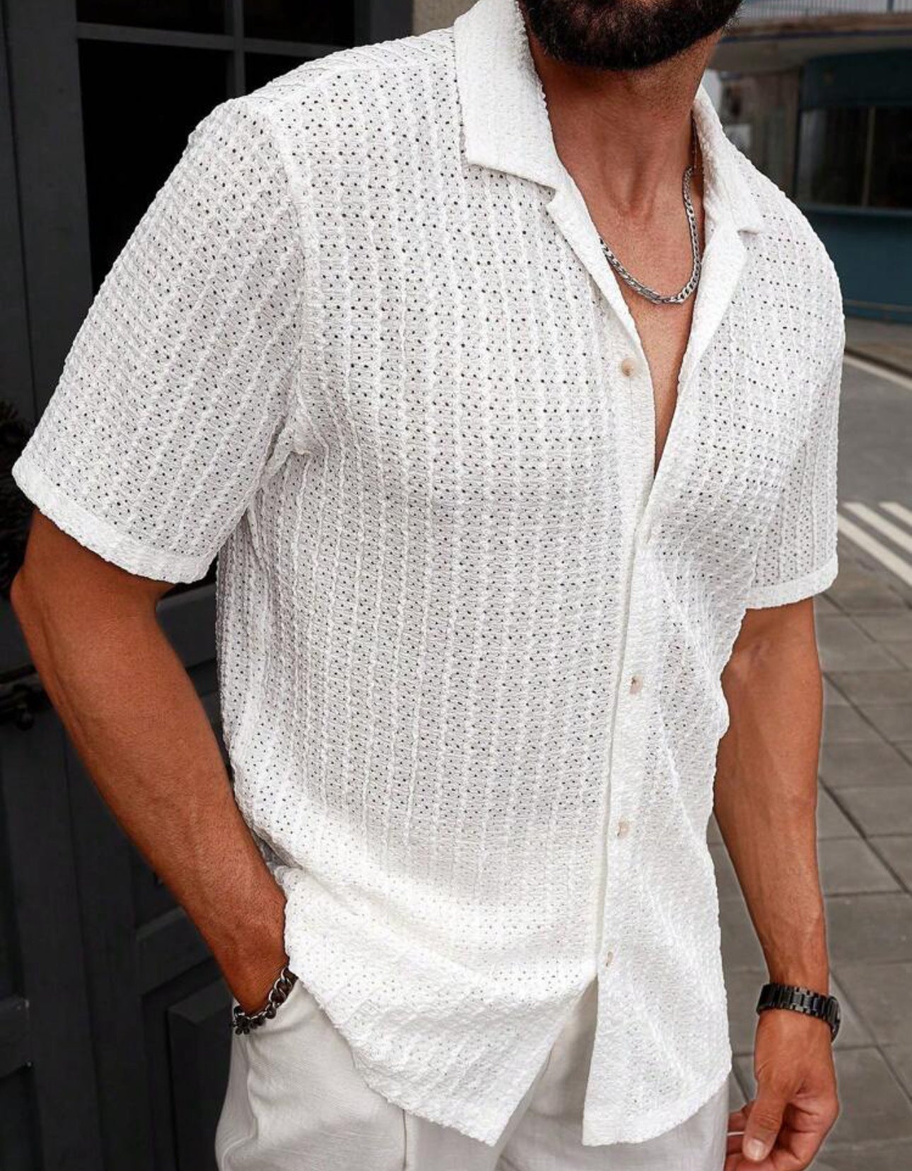 Men's Slim Fit Short Sleeve Casual Shirt For Everyday Wear White