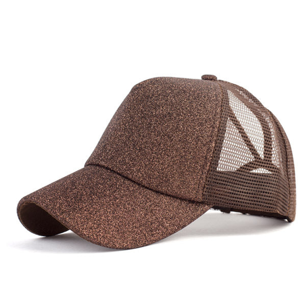 Gorra de béisbol snapback con cola de caballo y lentejuelas para estilo hip-hop