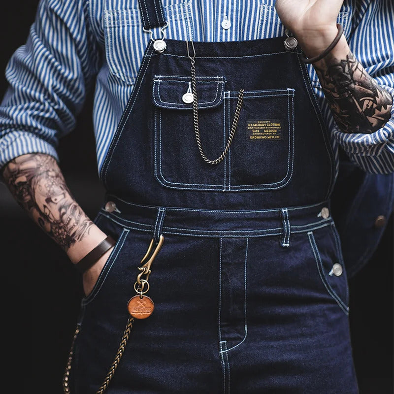 Men's Vintage-Inspired Indigo Denim Work Overalls