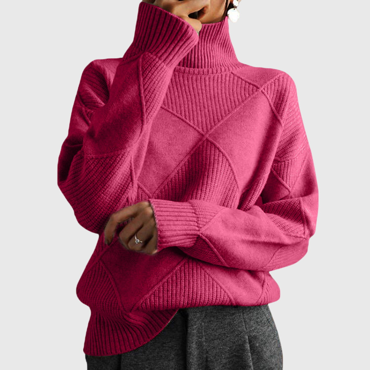Womens Geometric Turtleneck Sweater Pink