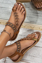 Women's PU Leather Toe Loop Flat Sandals