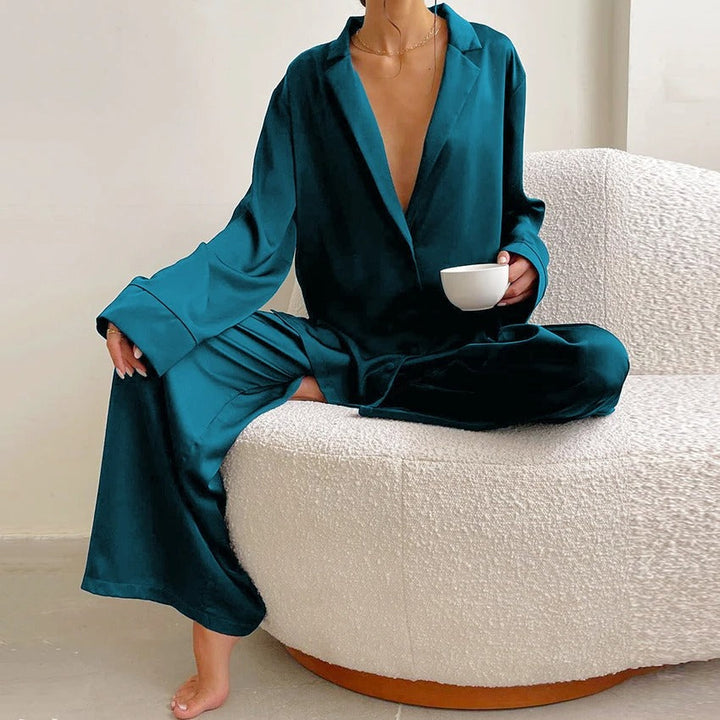 Ultra-Luxe Women’s Silk Wide-Leg Pajama Set-MODAUTLET