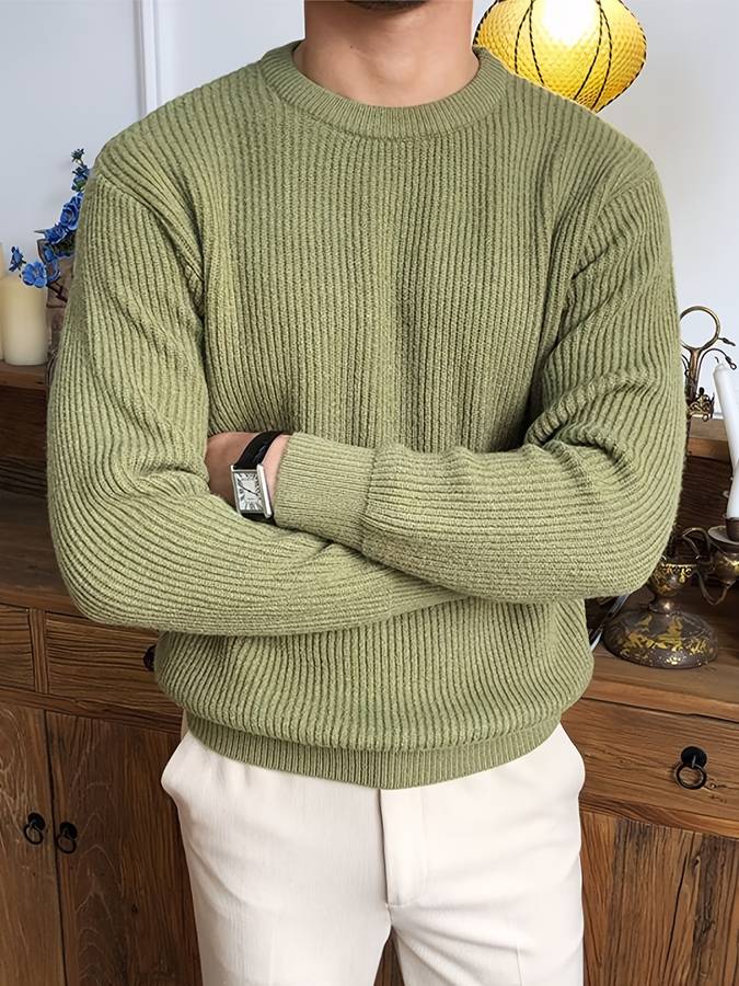 Men's Ribbed Long Sleeve Crew Neck Pullover Sweater Green