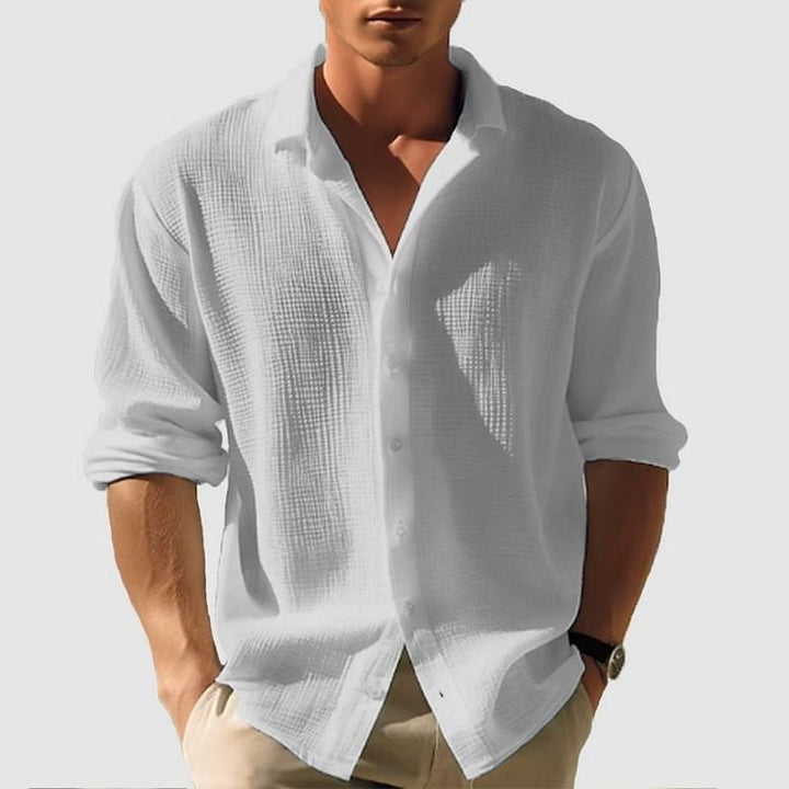 Mens Lapel Long Sleeve Shirt Solid Dress Casual Top-MODAUTLET