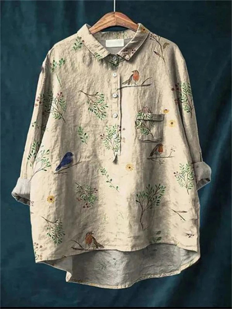Women's Vintage Floral Blouse Birds