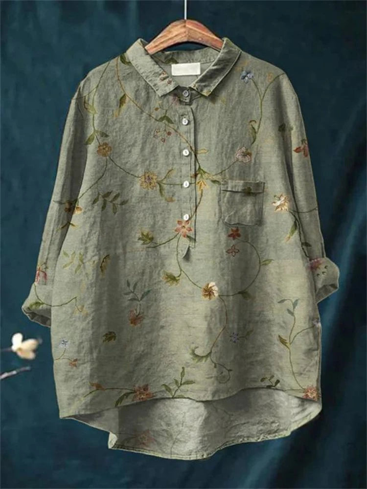 Women's Vintage Floral Blouse Green