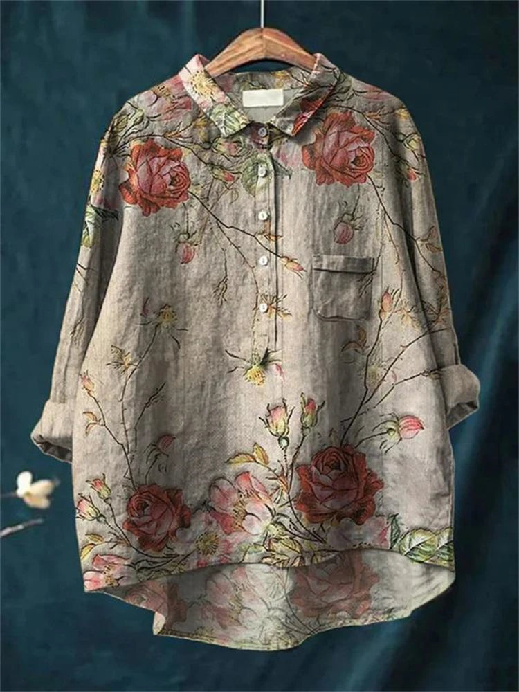 Women's Vintage Floral Blouse Rose