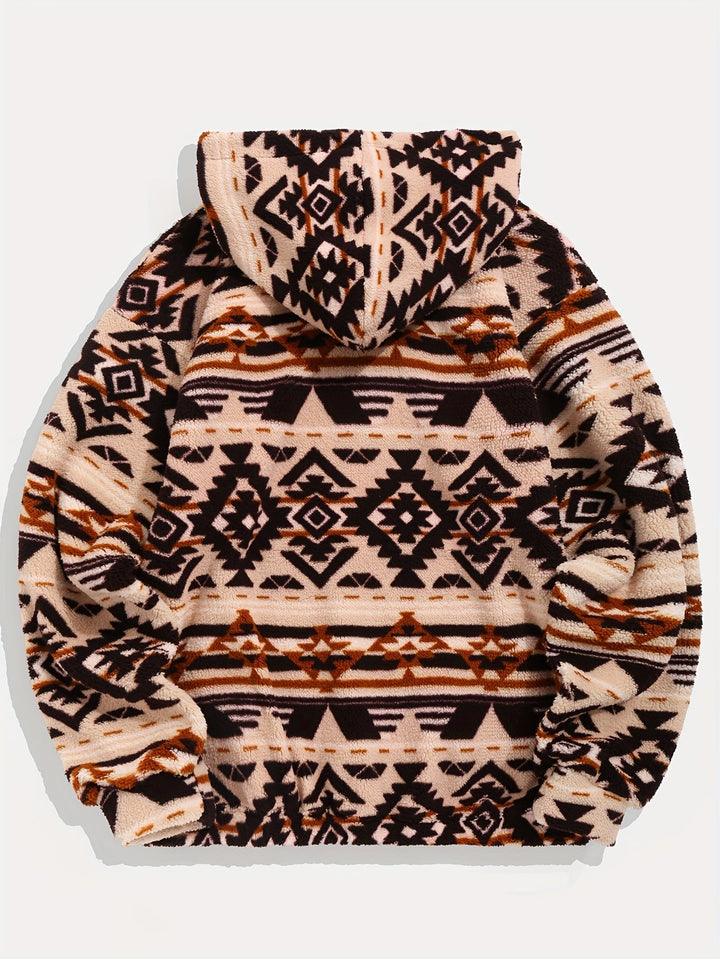 Men's Patterned Hooded Pullover Sweatshirt