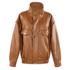 Quilted Lining Leather Jacket for Women Brown