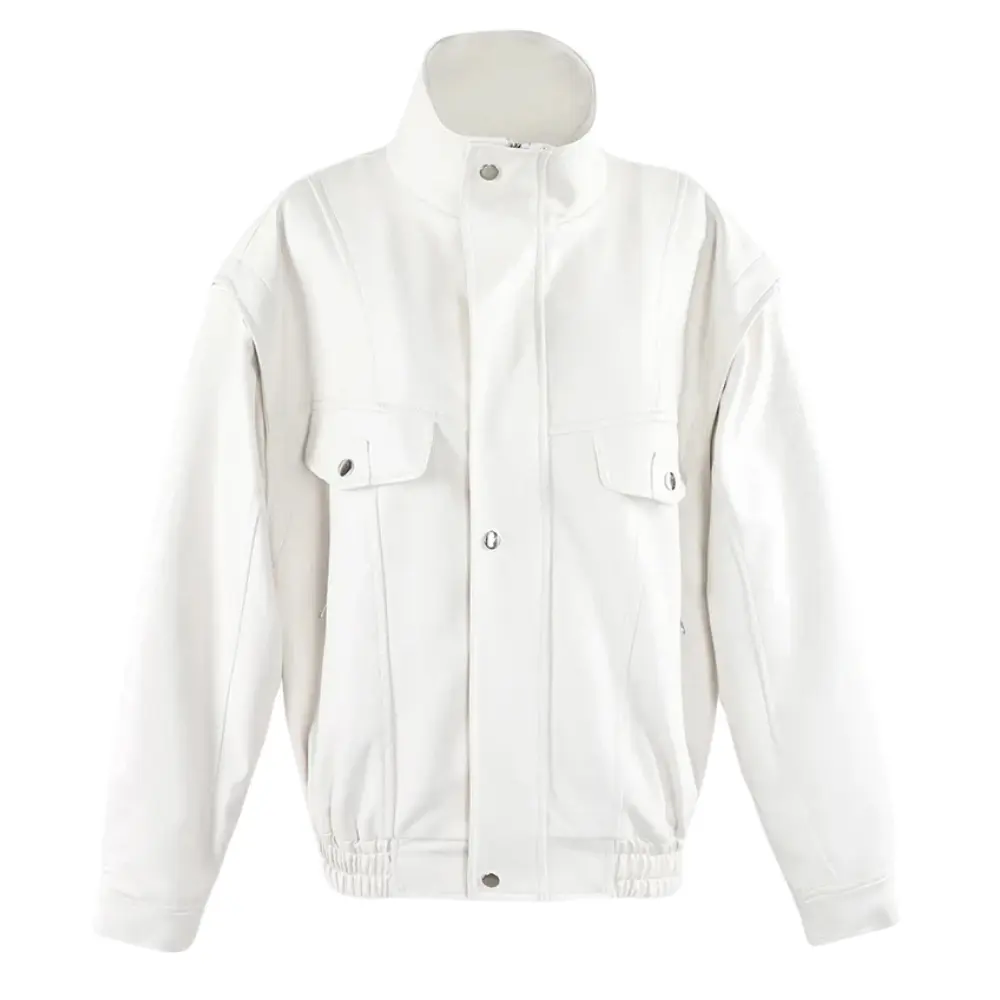Quilted Lining Leather Jacket for Women White