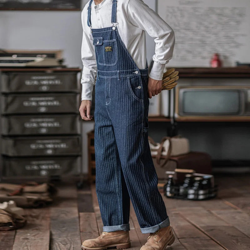 Men's Vintage-Inspired Indigo Denim Work Overalls