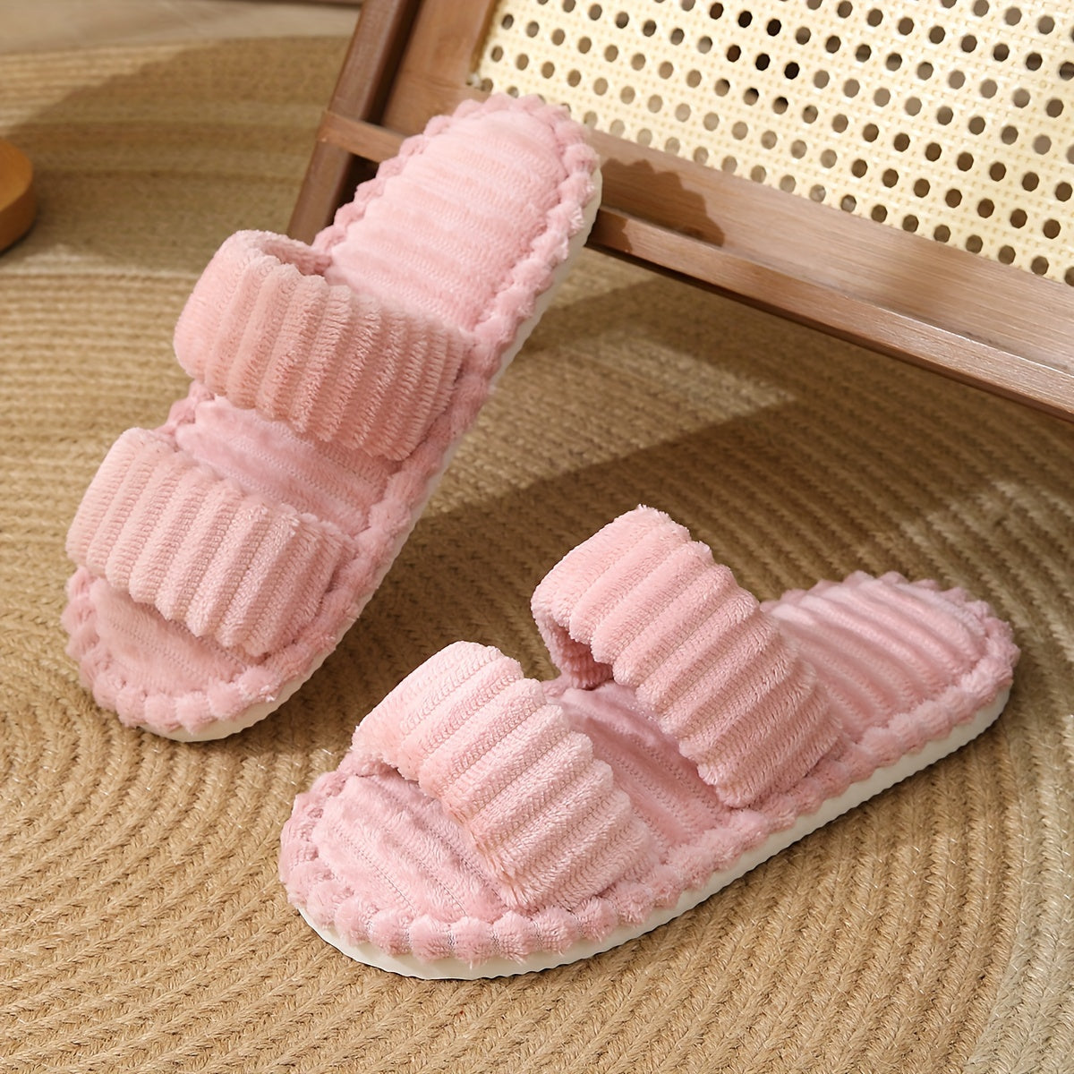 Women's Cozy Non-Slip Plush Slippers – Soft Home Footwear Pink