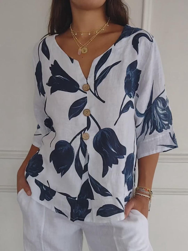 Women's Floral V-Neck Blouse-MODAUTLET