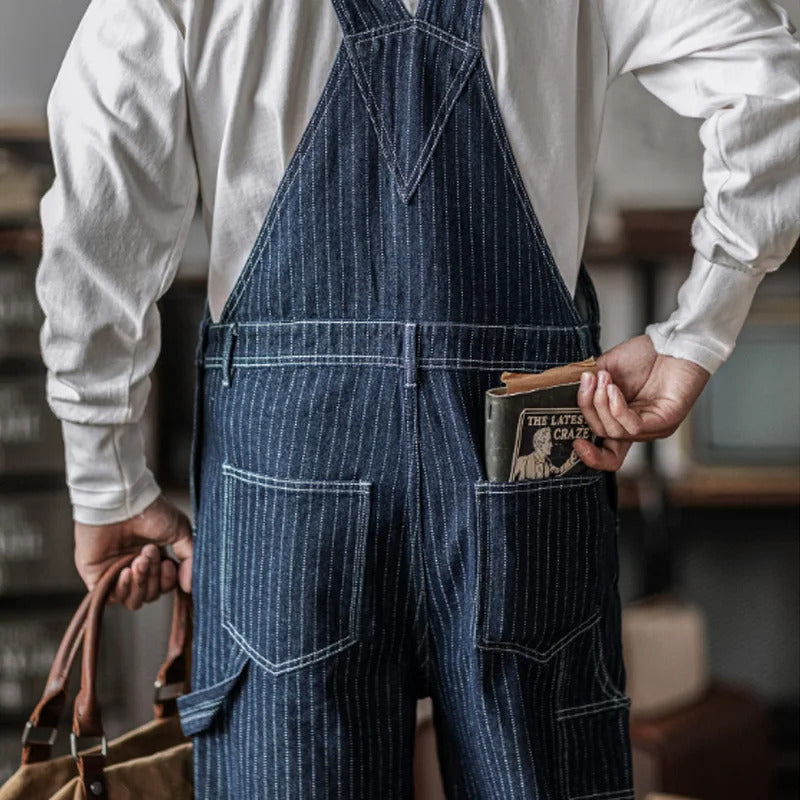 Men's Vintage-Inspired Indigo Denim Work Overalls