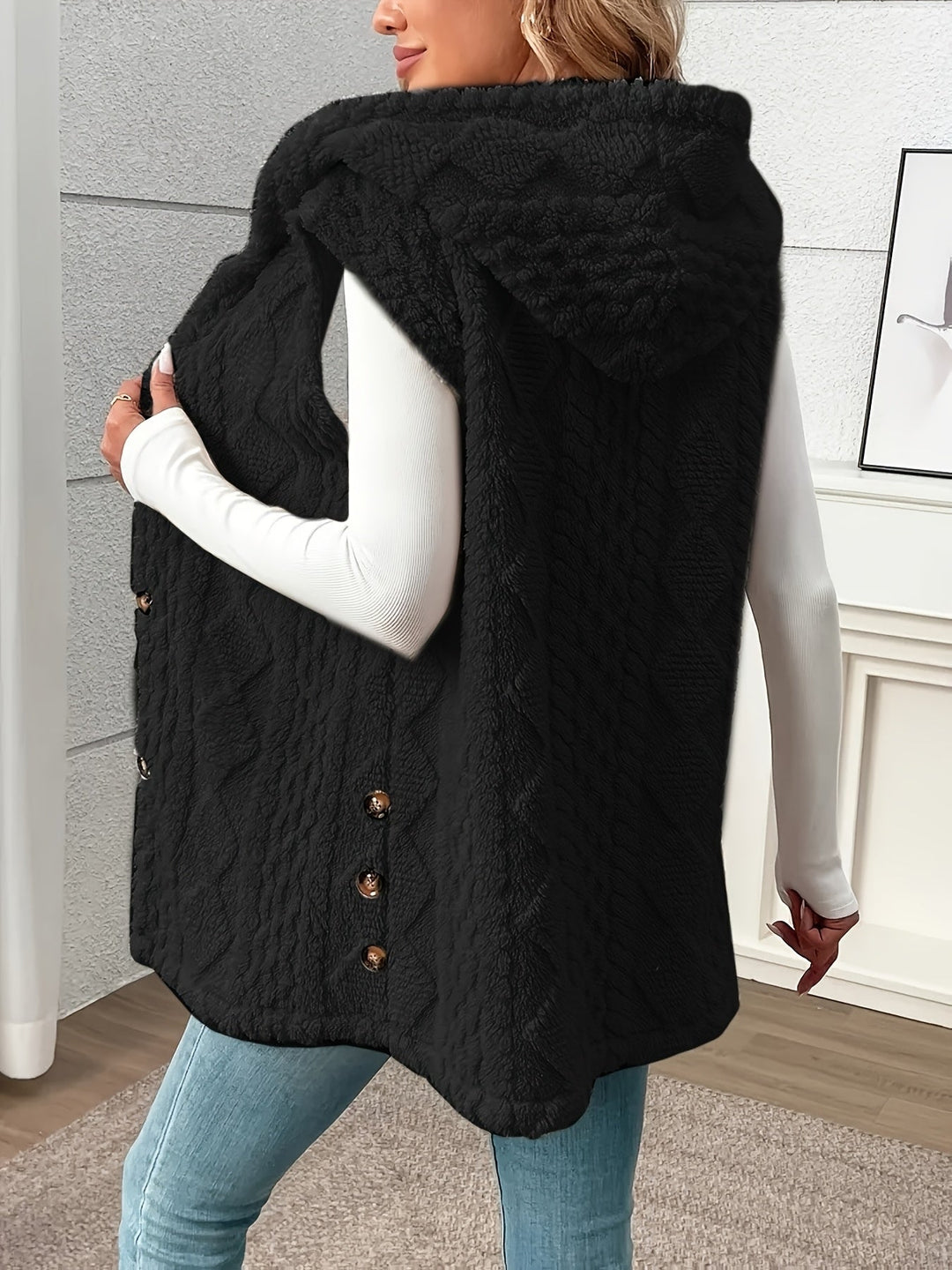Gilet douillet sans manches à capuche pour femme