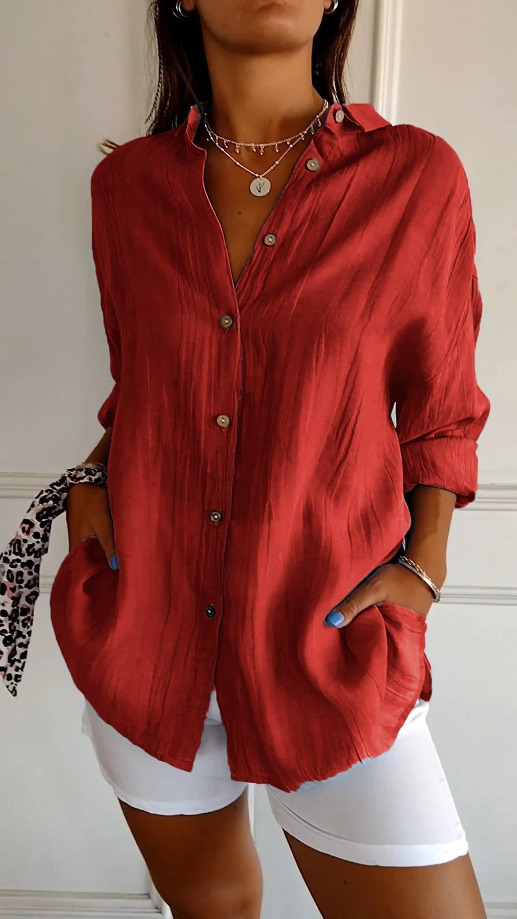 Women's Elegant Oversized Blouse Red
