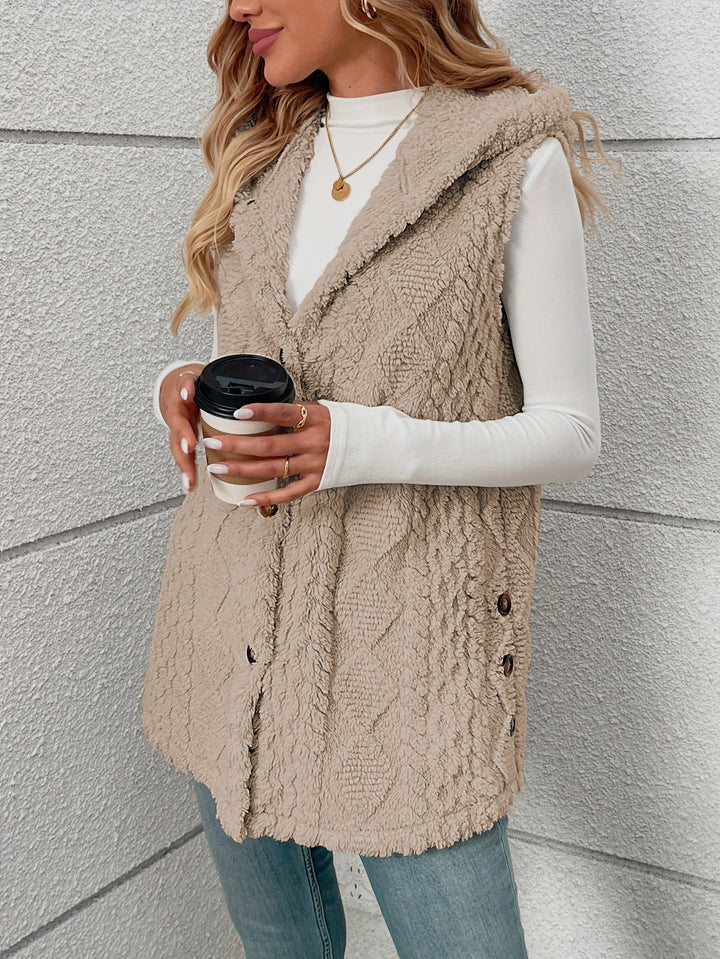 Gilet douillet sans manches à capuche pour femme