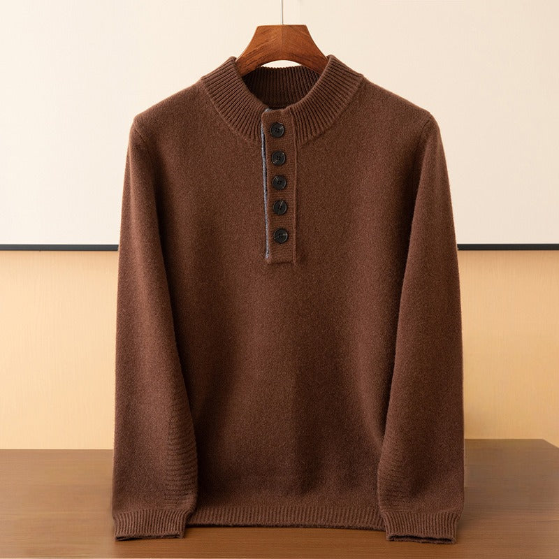 Men's Regular Fit Henley Sweater - Comfortable Casual Wear Brown