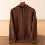 Men's Regular Fit Henley Sweater - Comfortable Casual Wear Brown