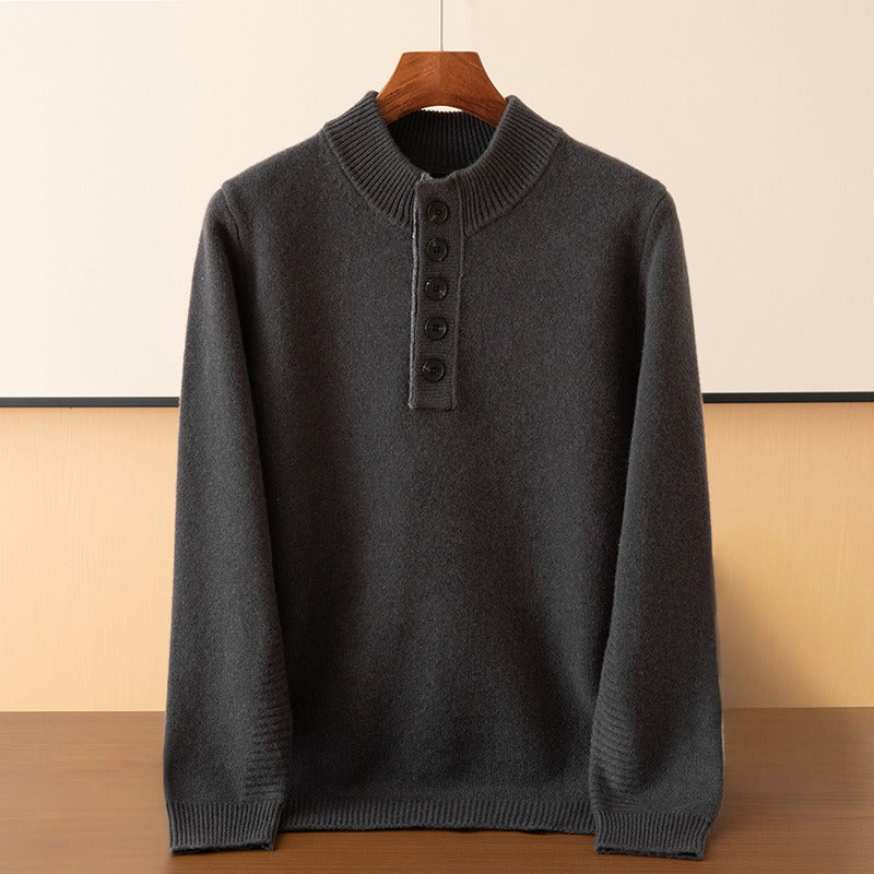 Men's Regular Fit Henley Sweater - Comfortable Casual Wear Gray