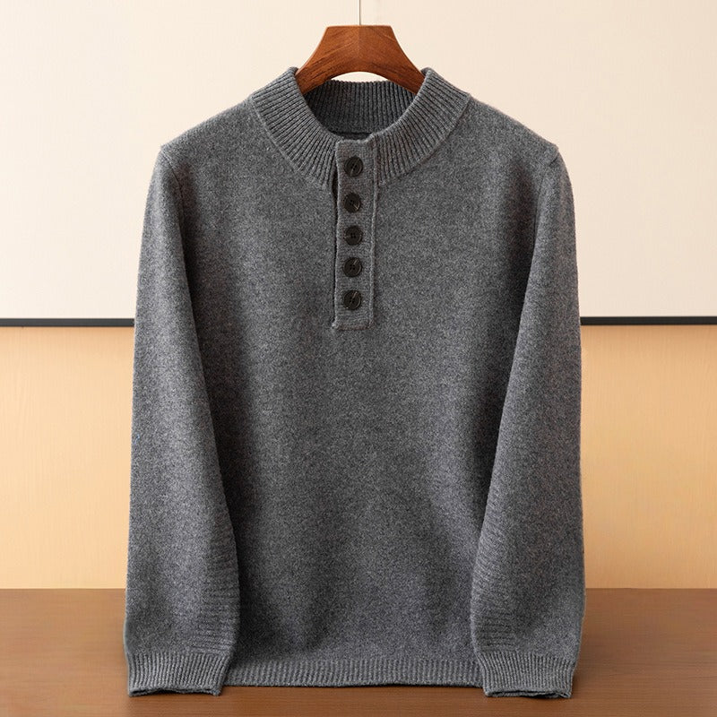 Men's Regular Fit Henley Sweater - Comfortable Casual Wear Light Gray