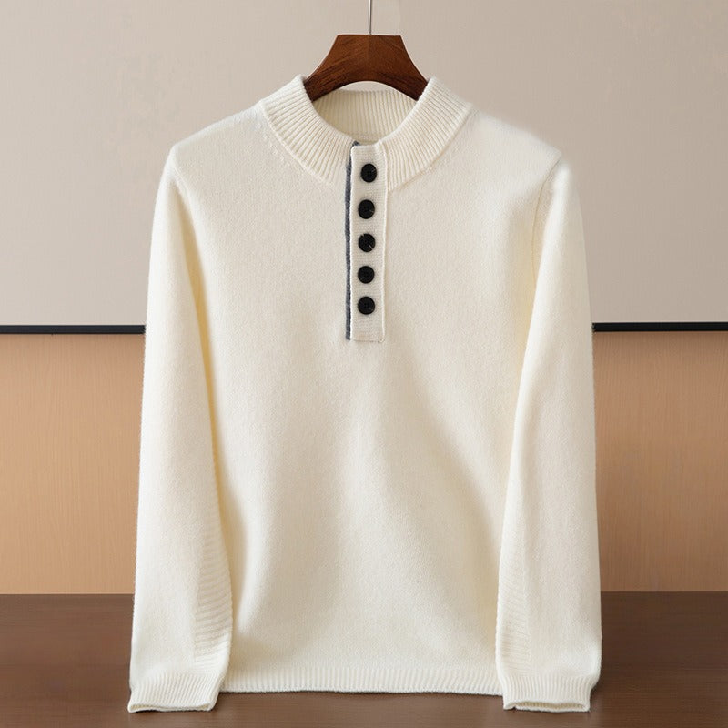 Men's Regular Fit Henley Sweater - Comfortable Casual Wear Cream