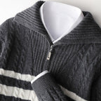 Men's Cozy Cable Knit Striped Quarter-Zip Sweater – Stylish Comfort