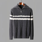 Men's Cozy Cable Knit Striped Quarter-Zip Sweater – Stylish Comfort Gray