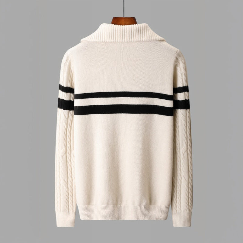 Men's Cozy Cable Knit Striped Quarter-Zip Sweater – Stylish Comfort