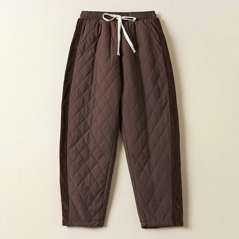 Cozy Quilted Relaxed Fit Ankle Pants for Women Brown