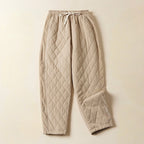 Cozy Quilted Relaxed Fit Ankle Pants for Women Beige
