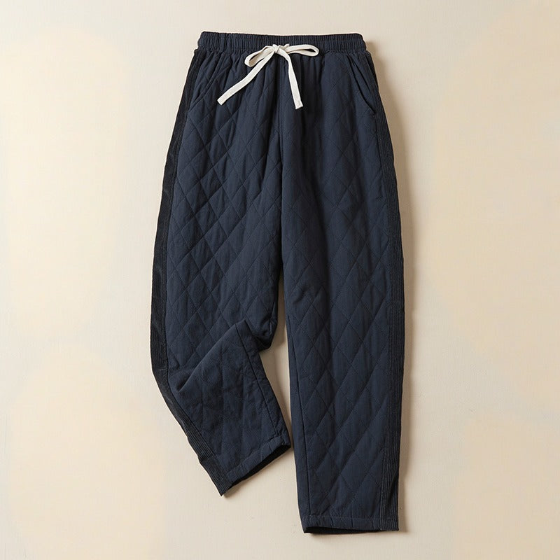 Cozy Quilted Relaxed Fit Ankle Pants for Women Navy Blue