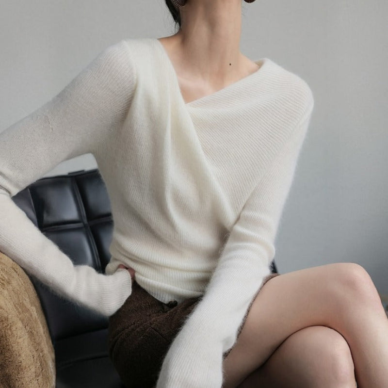 Women's Cozy Relaxed Fit Draped Neck Knit Sweater – Casual Comfort