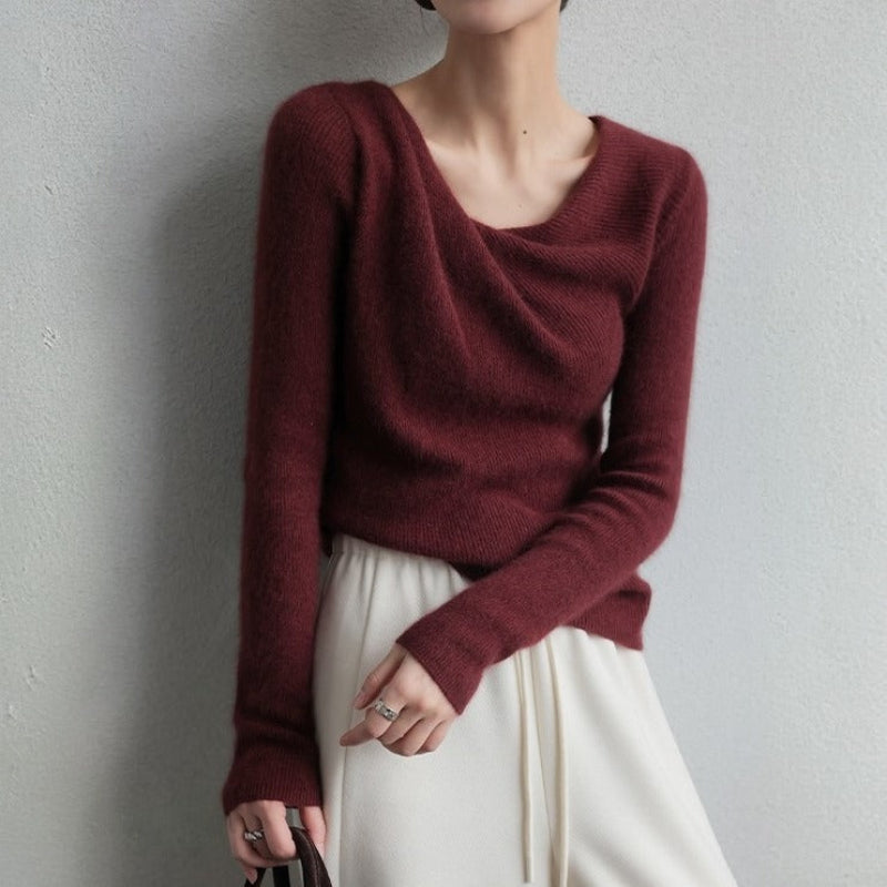 Women's Cozy Relaxed Fit Draped Neck Knit Sweater – Casual Comfort