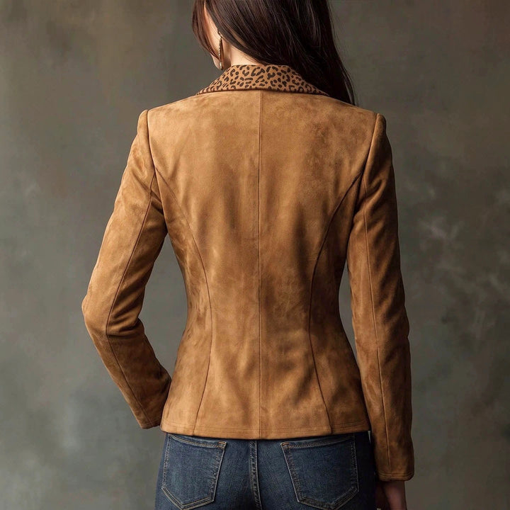 Blazer de ante sintético con estampado de leopardo y solapas para mujer